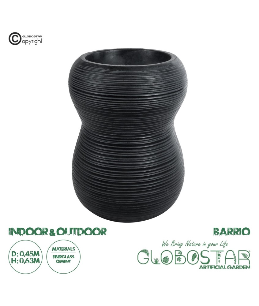 GloboStar® Artificial Garden BARRIO 20774 Επιδαπέδιο Πολυεστερικό Τσιμεντένιο Κασπώ Γλάστρα - Flower Pot Μαύρο Φ45 x Υ63cm